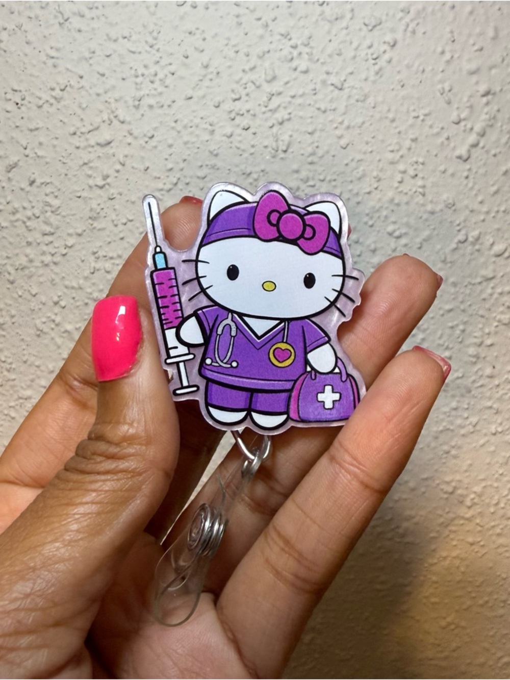 Hello Kitty Purple Nurse Badge Reel with Pink Bow